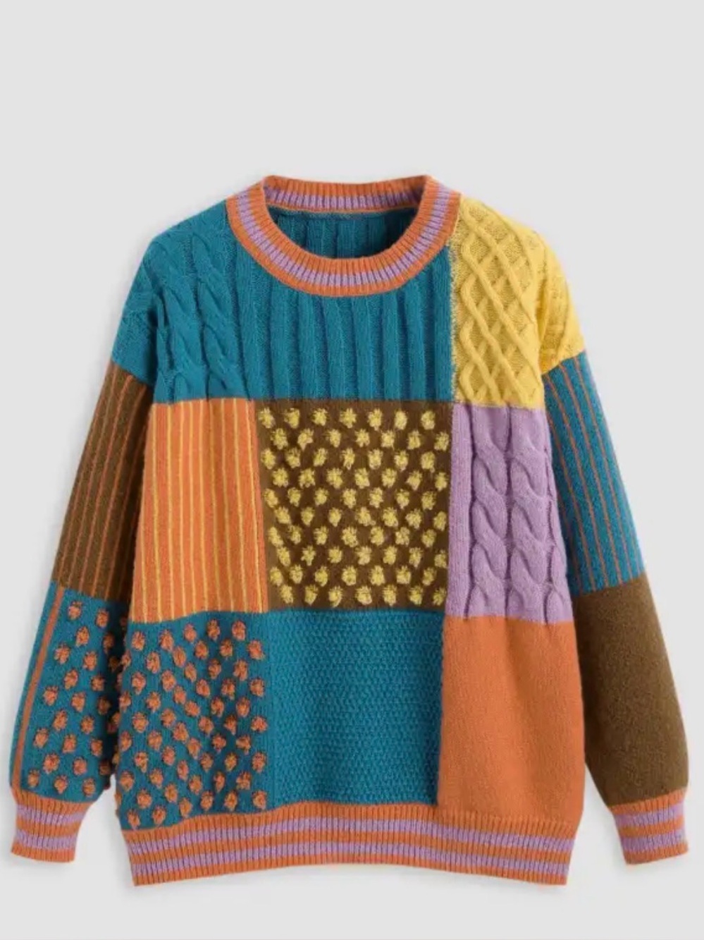 Cider Oversized Patchwork Sweater XL Whimsigoth Indie Granola Chunky Colorful 3D